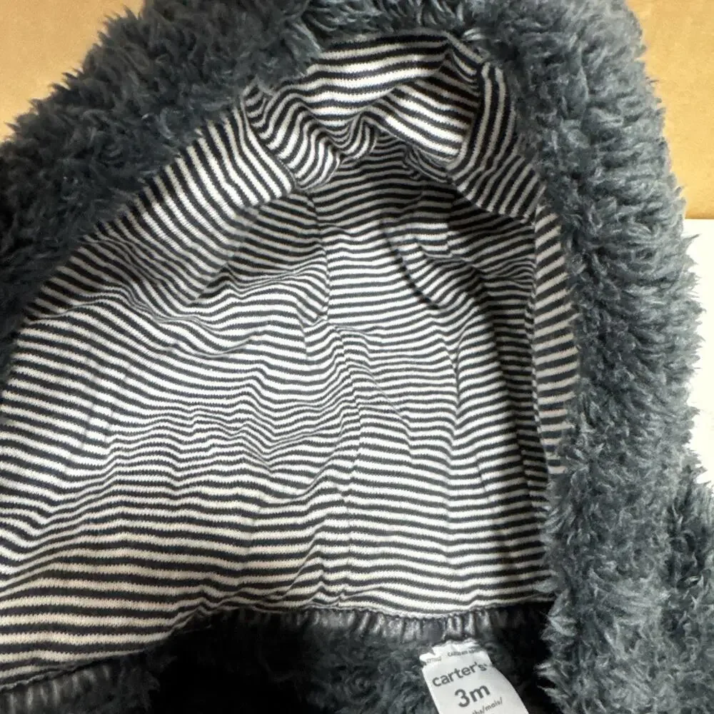 Carters 3M Gray Sherpa Hooded Teddy Coverall Footie Bear Ears Outdoor Casual